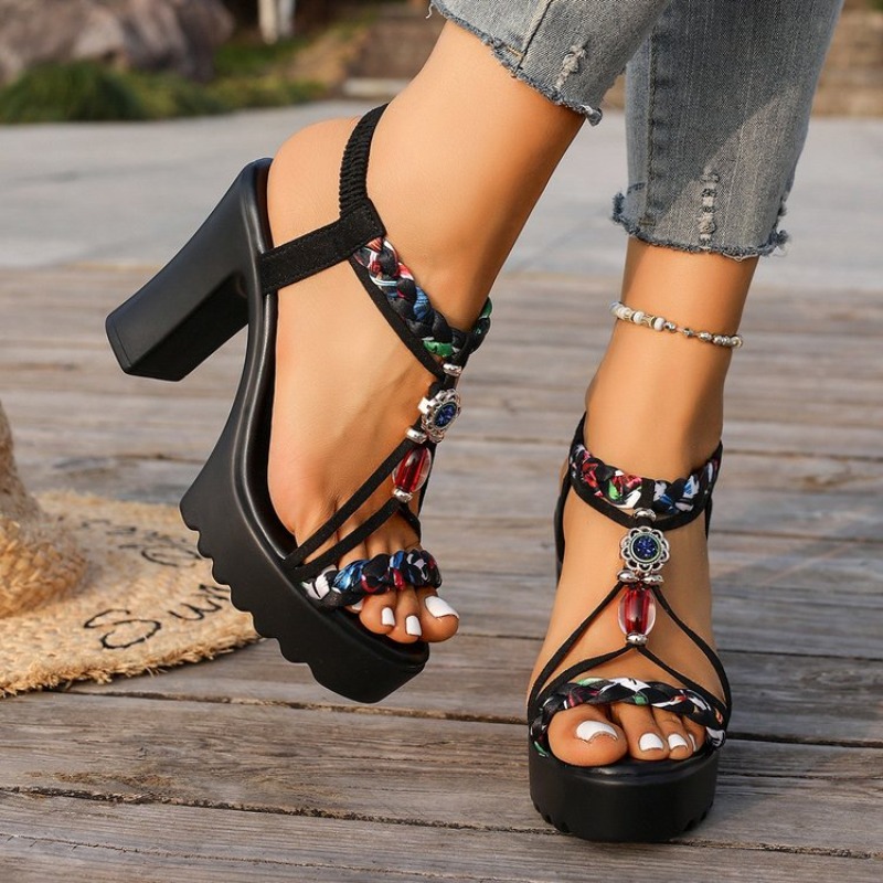 The Ethnic Fashion - Damskie sandały na grubej podeszwie i