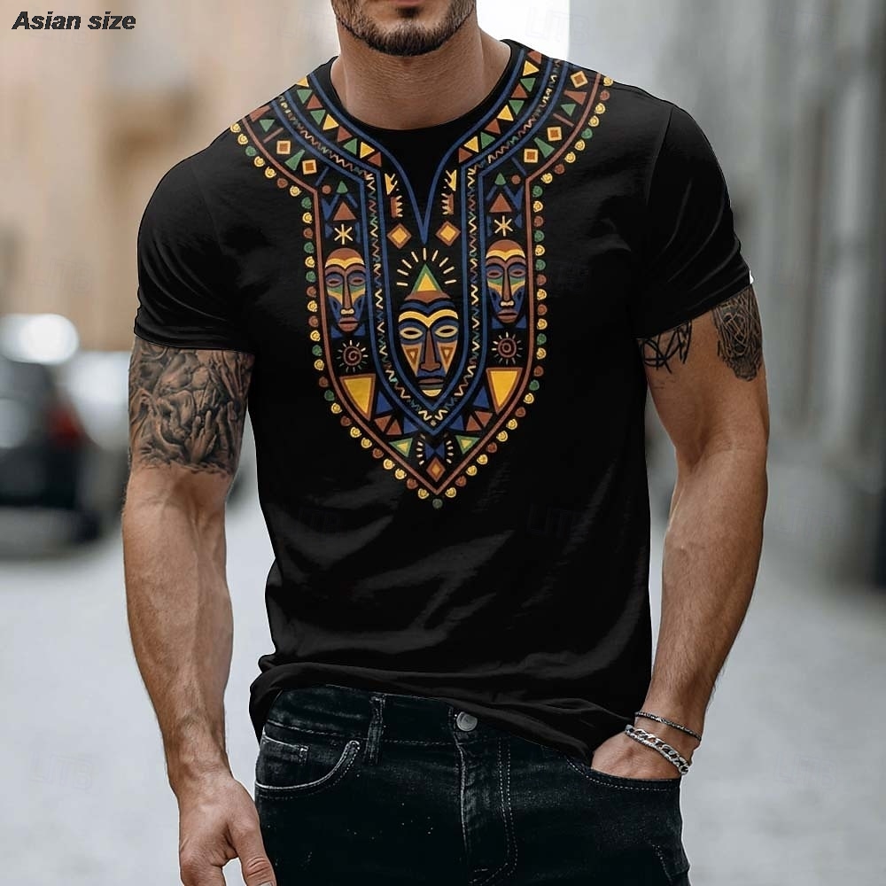Dashiki Shirt Men - Męska koszulka z afrykańską maską plemienną,