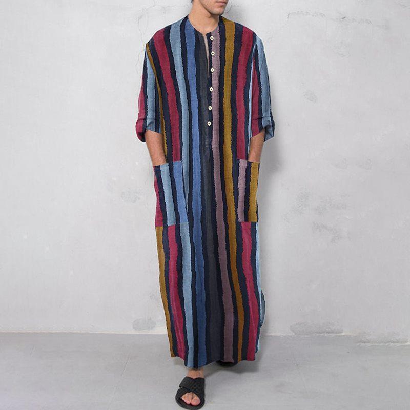 Ethnic Wear Fashion Designer - Męska koszula w paski z nadrukiem,
