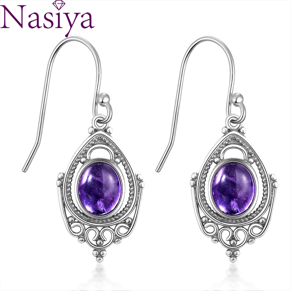 Ethnic Fashion Boutique - Kolczyki Srebrne S925 Biżuteria 8*10mm Ametystowe
