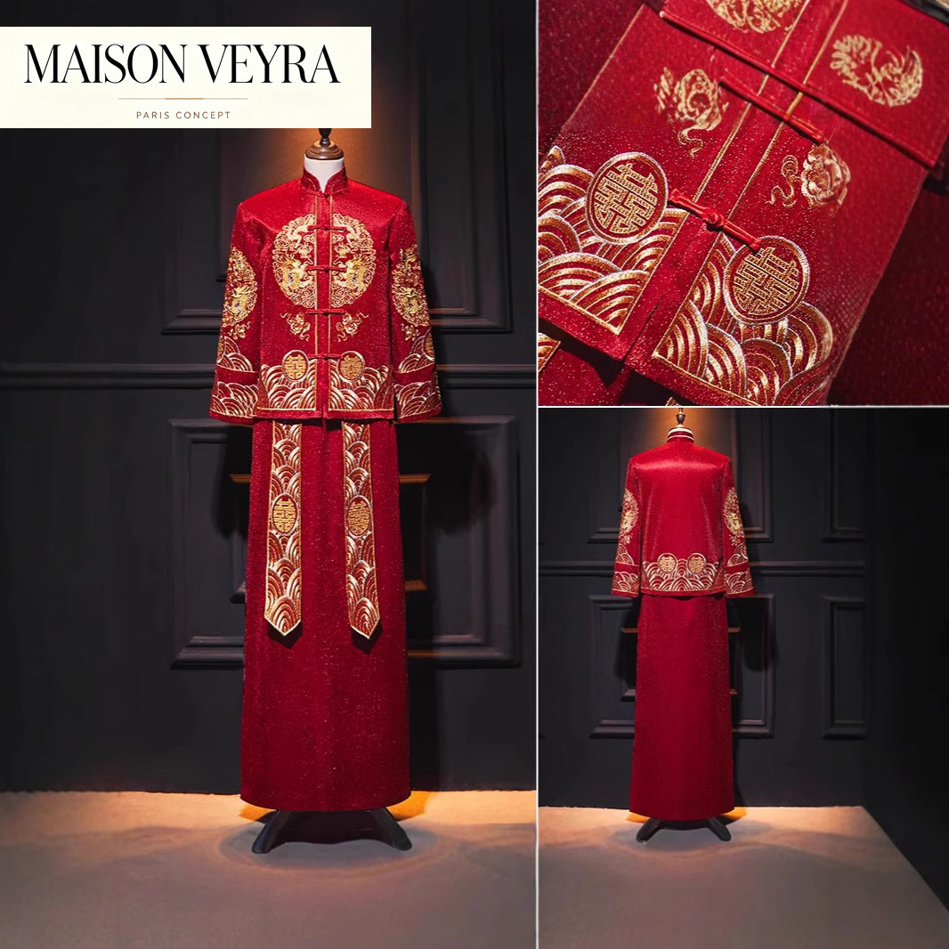 Salwar Kameez Set - Haftowany strój ślubny Xiuhe dla mężczyzn,