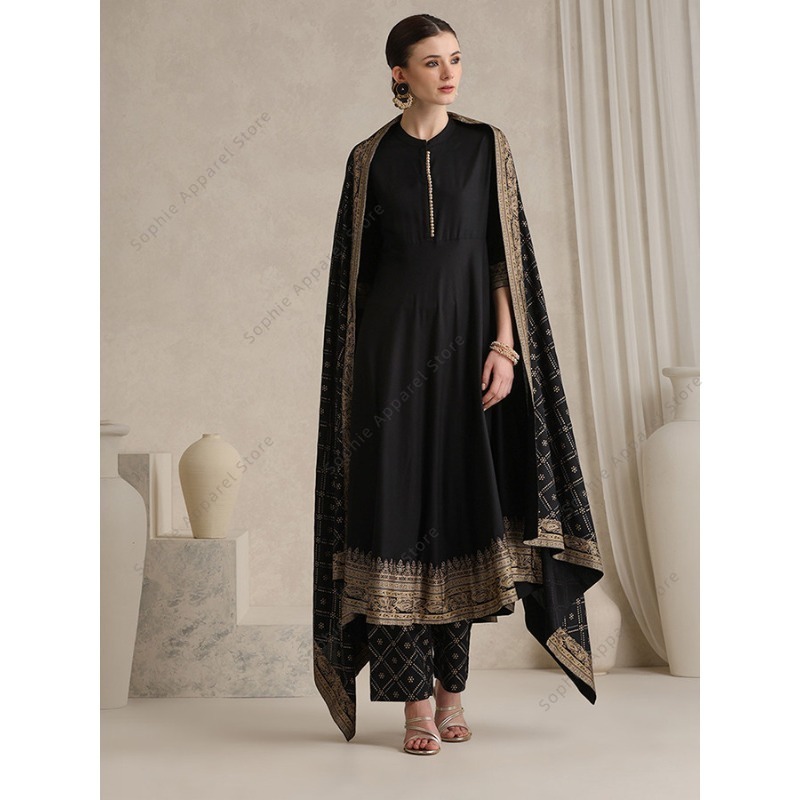 Salwar Kameez Set - Elegancki czarny indyjski zestaw salwar kameez