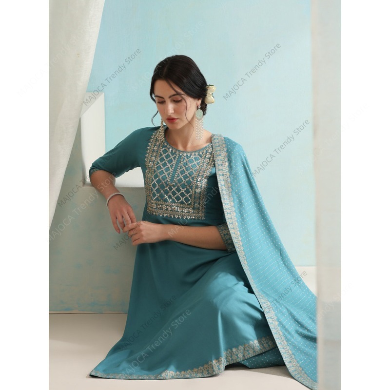 Niebieski pawie indyjski damsk – Salwar Kameez Set recenzja i cena