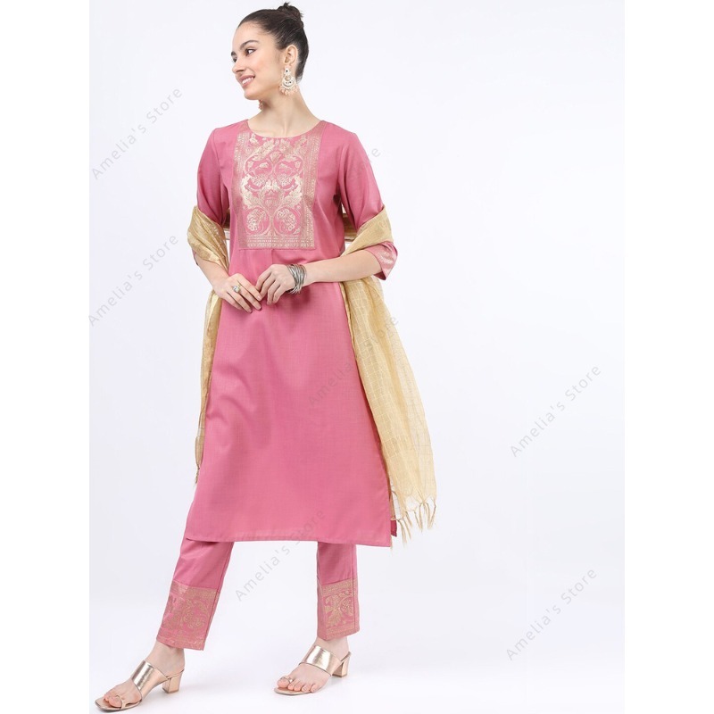 Różowy trzyczęściowy zestaw Ku – Salwar Kameez Set recenzja i cena